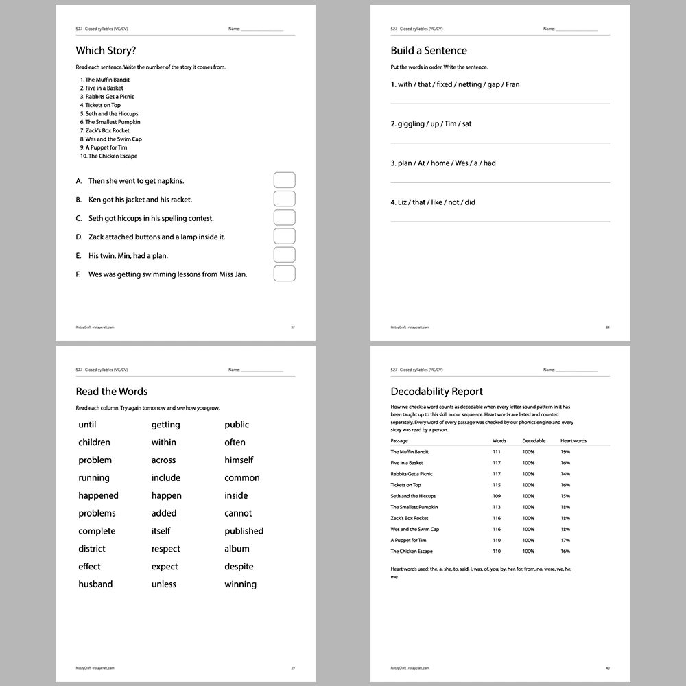 Closed syllables (VC/CV) Decodable Readers | 10 Stories 44 Pages | Phonics Printable PDF | Ages 6-8
