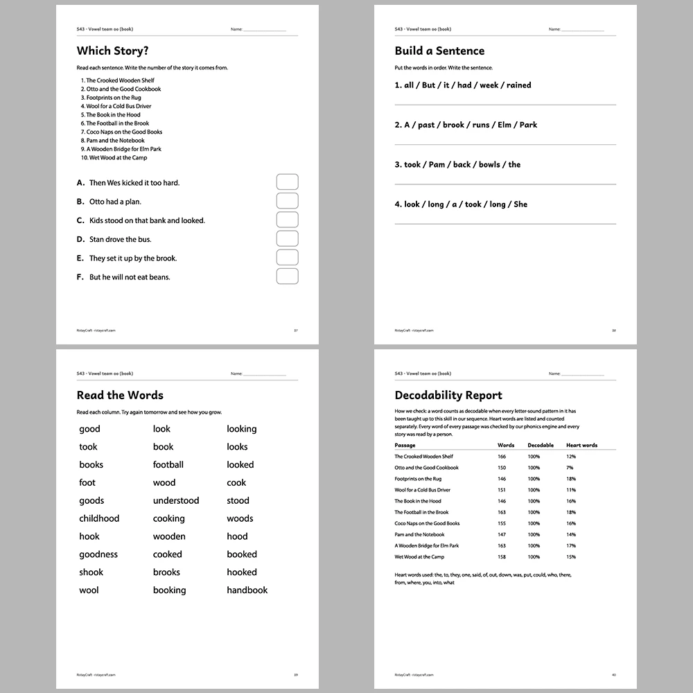 Vowel team oo (book) Decodable Readers | 10 Stories 44 Pages | Phonics Printable PDF | Ages 6-9