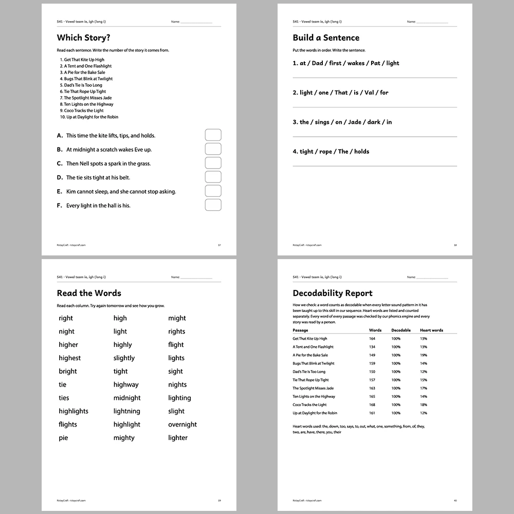 Vowel team ie, igh (long i) Decodable Readers | 10 Stories 44 Pages | Phonics Printable PDF | Ages 6-9