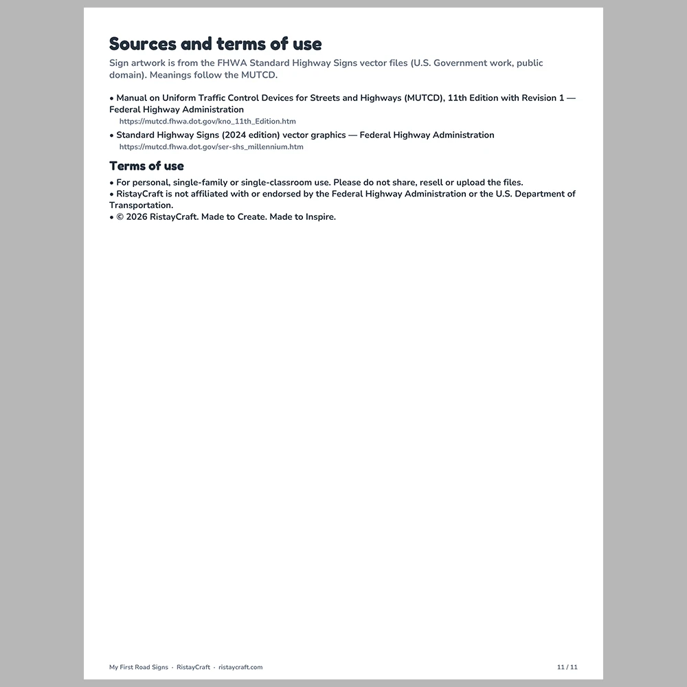 Road Signs Flash Cards for Kids | 23 Traffic Signs with Simple Meanings | Preschool Kindergarten Safety Activity | Printable PDF