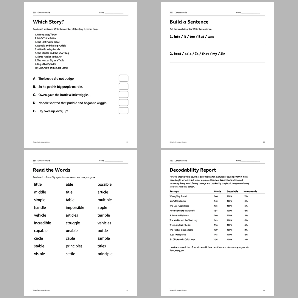Consonant-le Decodable Readers | 10 Stories 44 Pages | Phonics Printable PDF | Ages 6-9