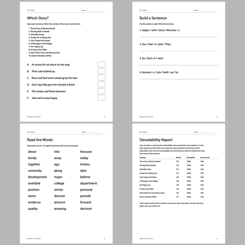 Schwa Decodable Readers | 10 Stories 44 Pages | Phonics Printable PDF | Ages 6-9