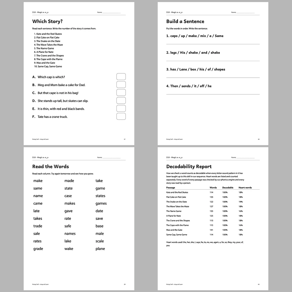 Magic e: a_e Decodable Readers | 10 Stories 44 Pages | Phonics Printable PDF | Ages 5-7