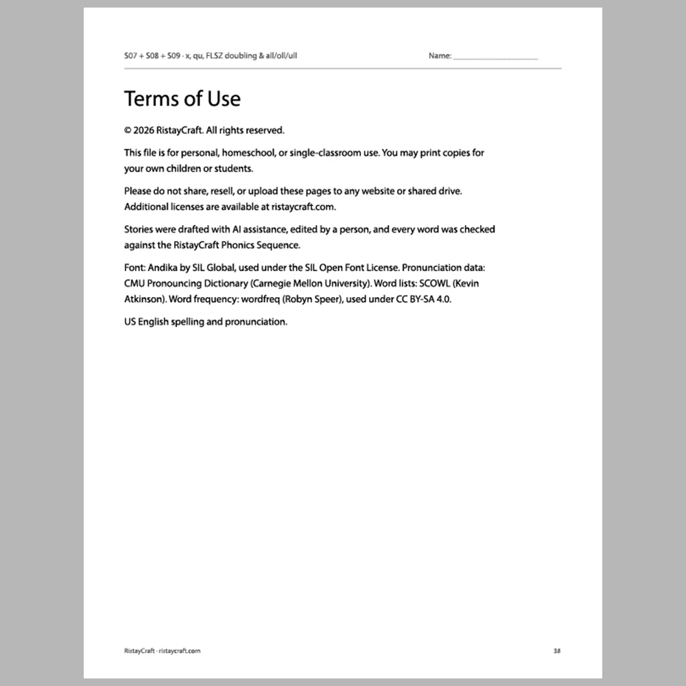 x, qu, FLSZ doubling & all/oll/ull Decodable Readers | 8 Stories 38 Pages | Phonics Printable PDF | Ages 5-6