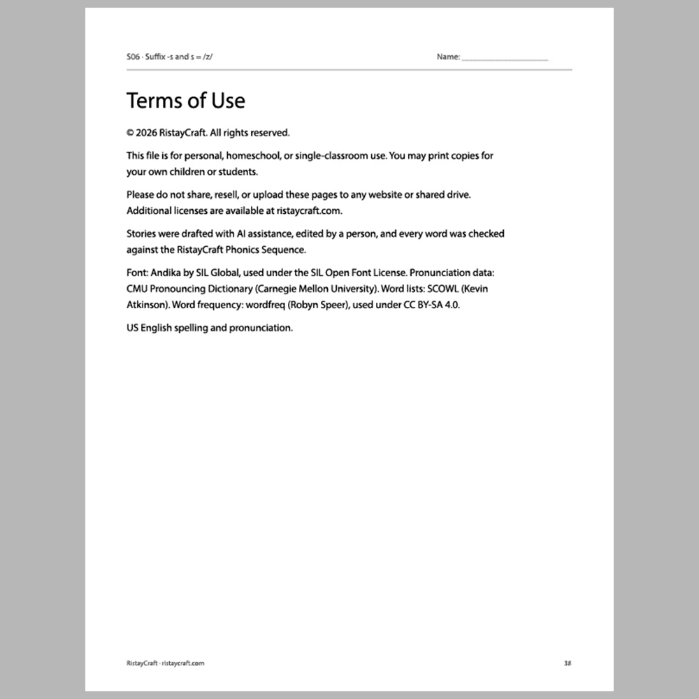 Suffix -s and s = /z/ Decodable Readers | 8 Stories 38 Pages | Phonics Printable PDF | Ages 5-6