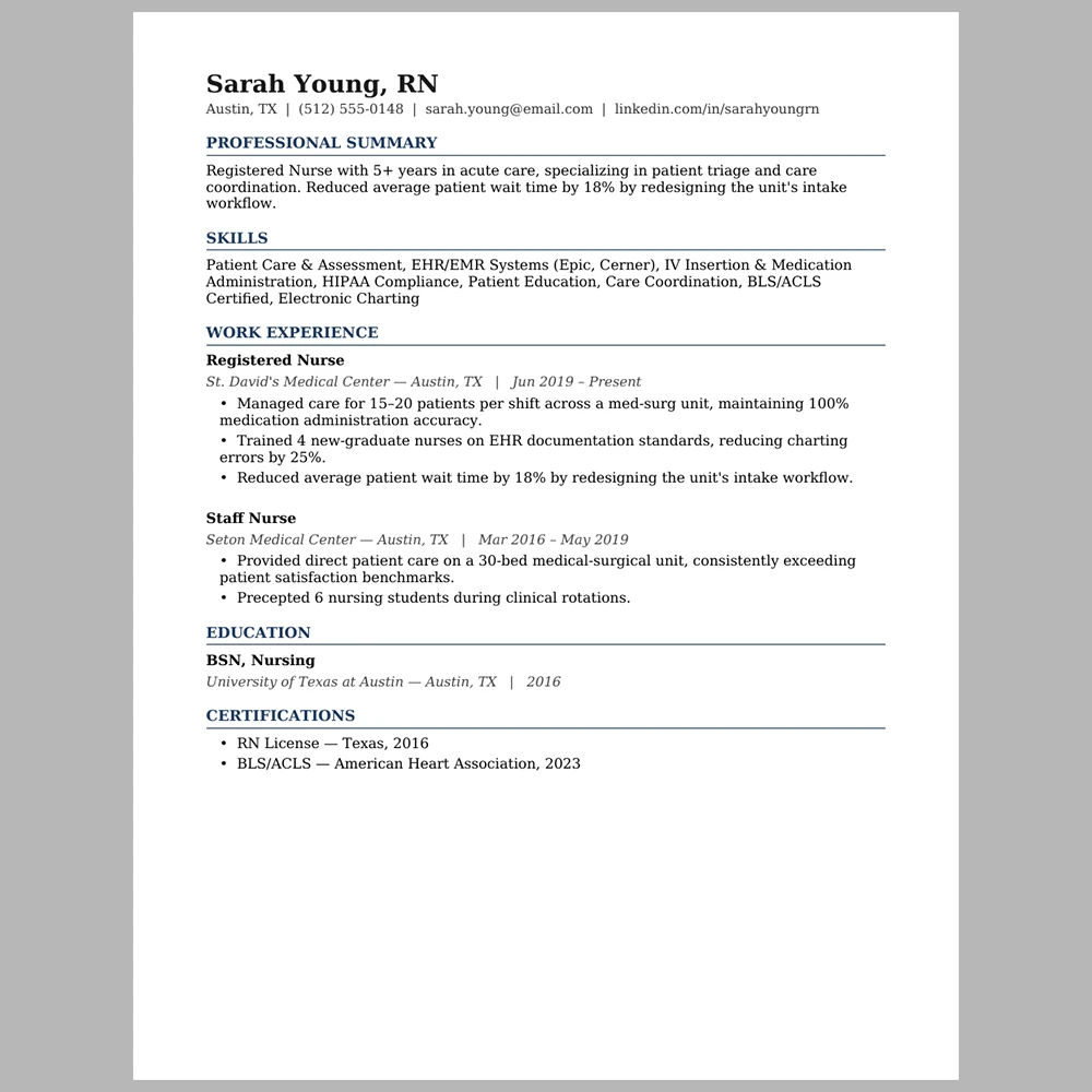 Experienced Nurse (RN) Resume Template | ATS-Friendly Word & PDF Resume