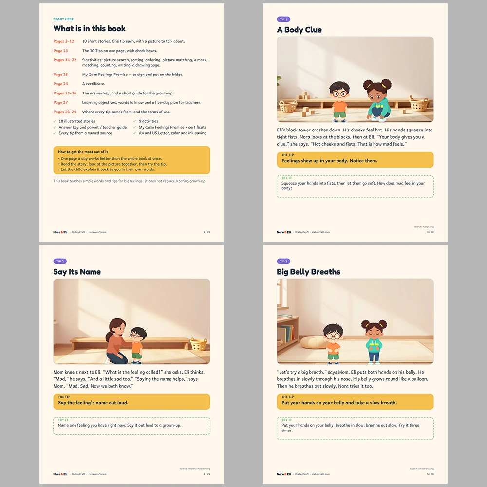 Big Feelings Social Narrative for Kids | 29-Page Printable Big Moment Story Ages 4-8 | Calm Down Coping Skills Workbook