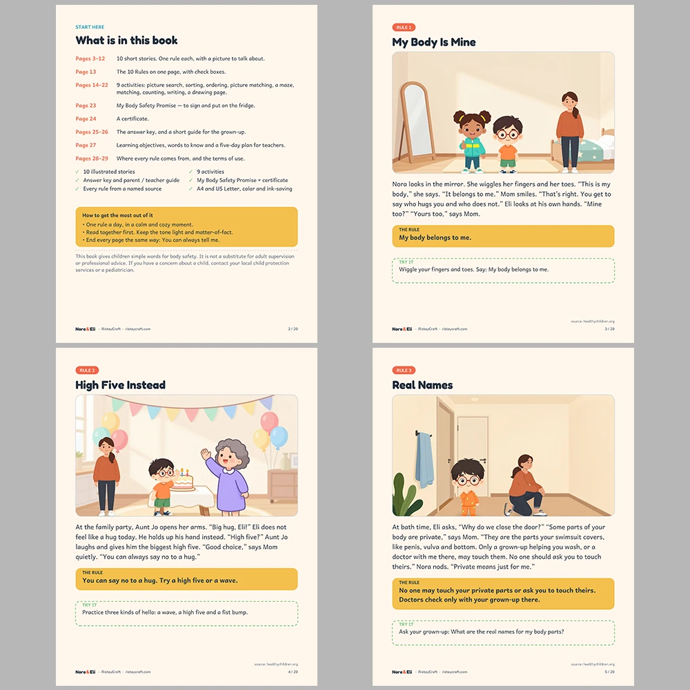 Body Safety for Kids Printable | 29-Page Consent and Boundaries Workbook Ages 5–8 | Trusted Adults Surprises vs Secrets