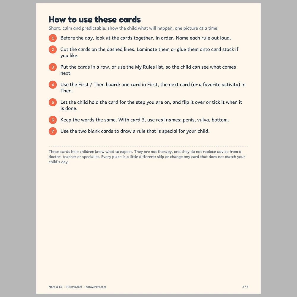 Body Safety for Kids Picture Rule Cards | Printable Visual Sequence Cards for Kids Ages 5–8 | Safety Rules Companion