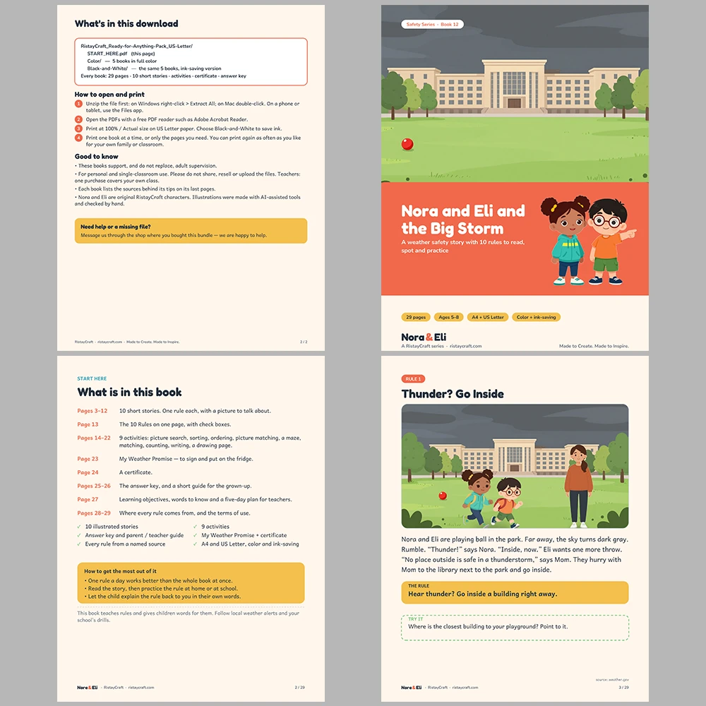 5 Kids Safety Printable Books Bundle | Ready for Anything Pack Ages 5–8 | Stories Activities | Instant Download