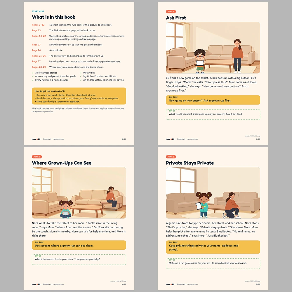 Internet Safety for Kids Printable | 29-Page Online Safety Workbook Ages 5–8 | Digital Citizenship Stories Activities