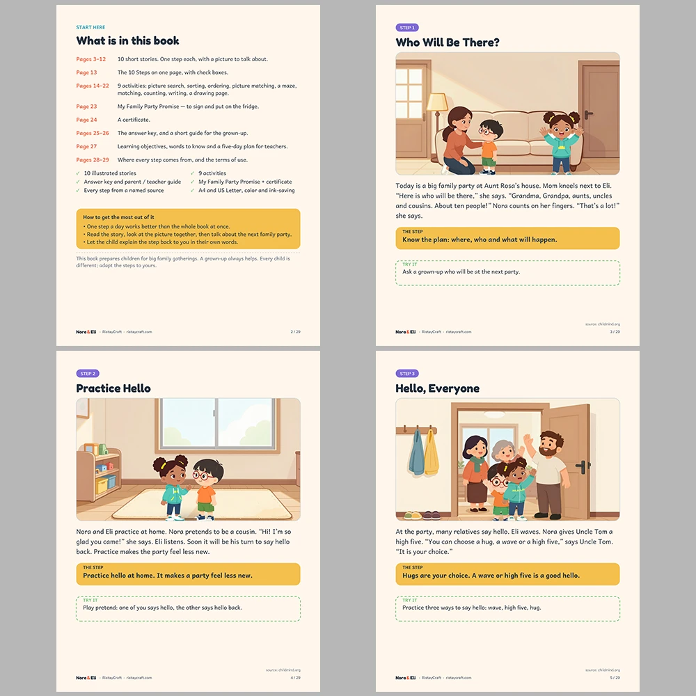 Big Family Gatherings Social Narrative for Kids | 29-Page Printable Big Moment Story Ages 4–8 | Family Party Shy Feelings Activities