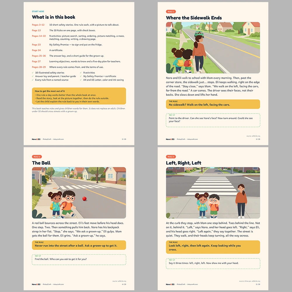 Street Safety for Kids Printable | 29-Page Road Safety Workbook Ages 5–8 | Stories Activities | Instant Download
