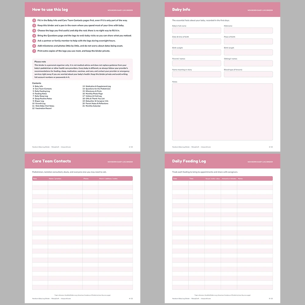 Newborn Baby Log Binder Printable | Feeding, Sleep, Diaper & Growth Tracker | Baby Planner Instant Download PDF