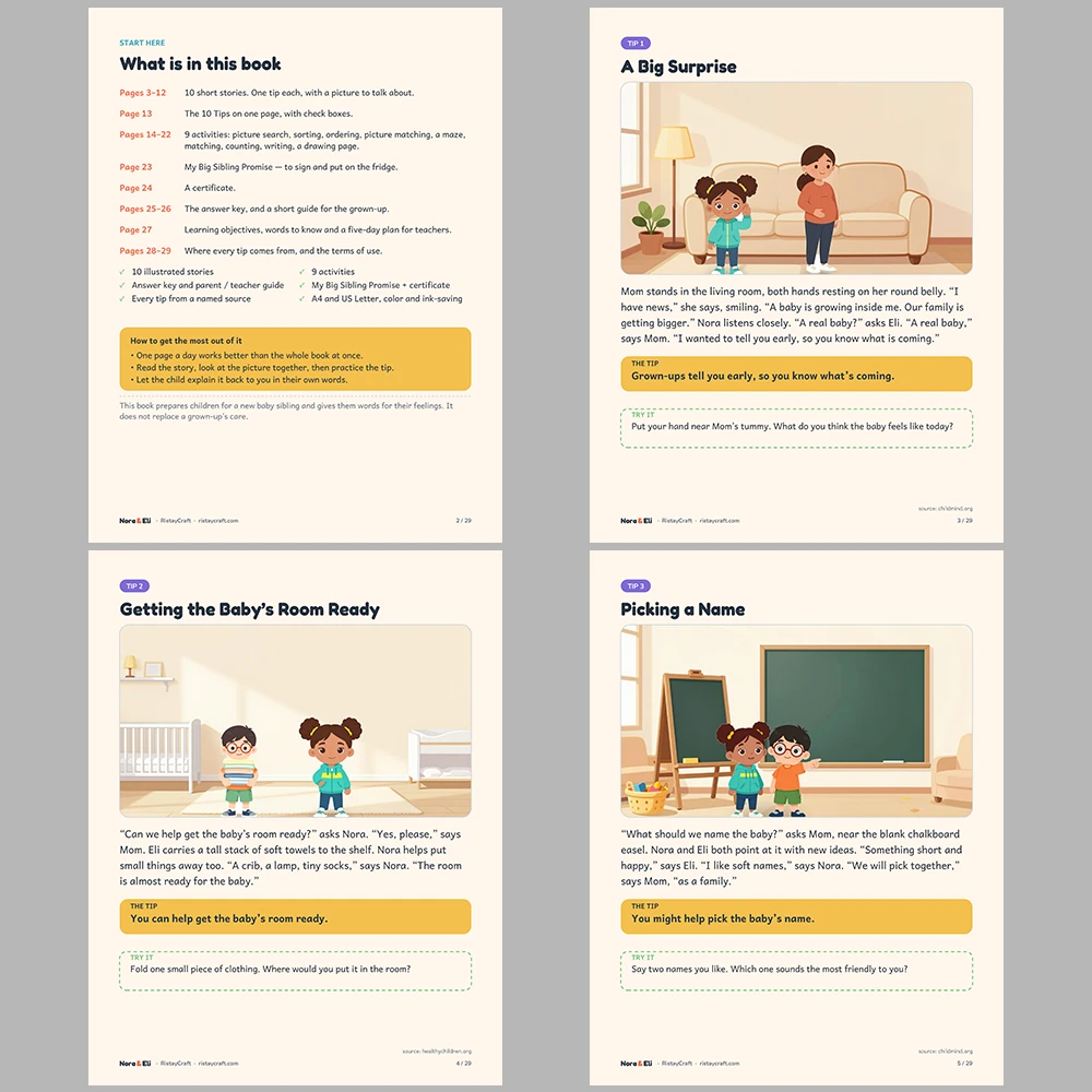 New Baby Sibling Social Narrative for Kids | 29-Page Printable Big Moment Story Ages 4-8 | Becoming a Big Sister Big Brother Activities