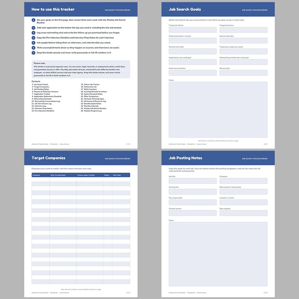 Job Search Tracker Binder Printable | Job Application Tracker, Interview Log, Networking & Offer Comparison | Instant Download PDF