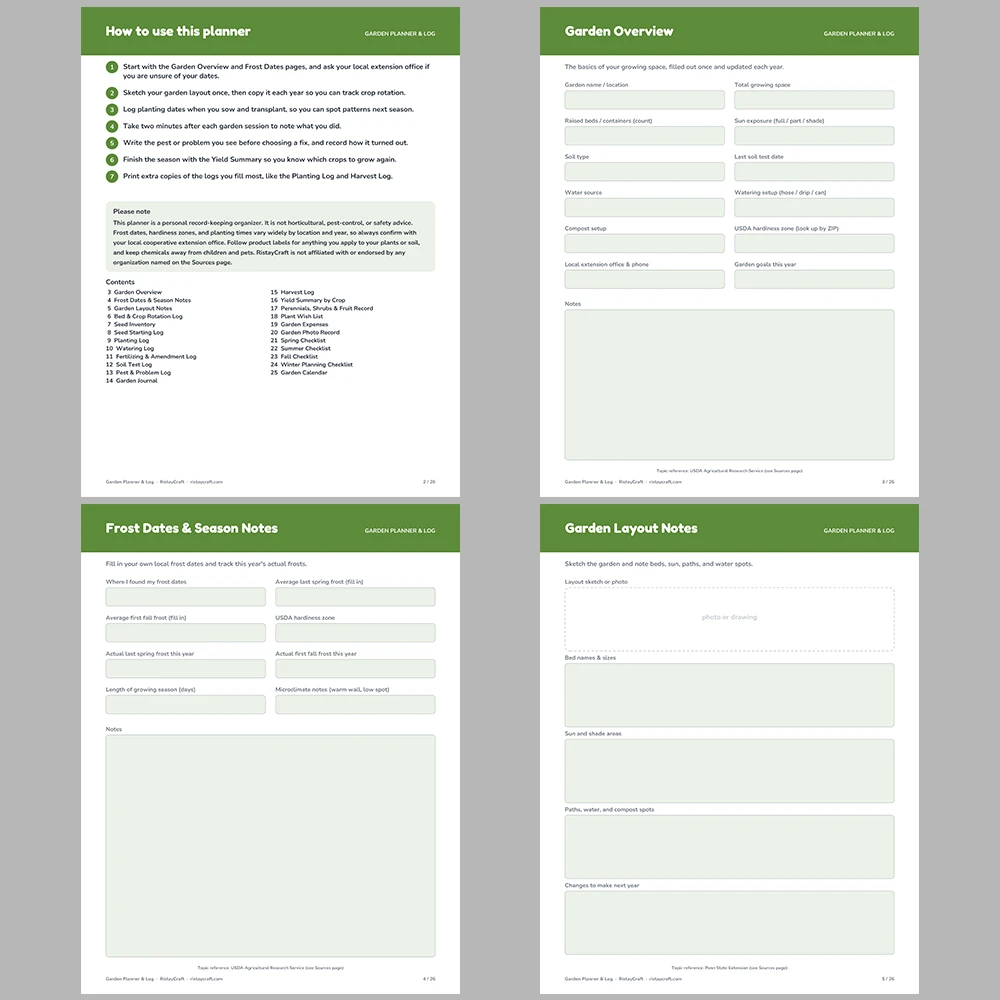 Garden Planner & Log Printable | Seed Inventory, Planting Log, Harvest Log, Pest Log | Gardening Binder Fillable PDF Download