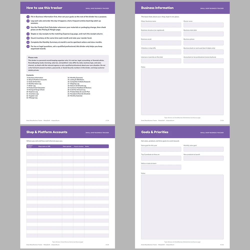 Small Shop Business Tracker Printable | Online Seller Planner | Sales, Orders, Expense, Inventory Log | Handmade Business Binder PDF