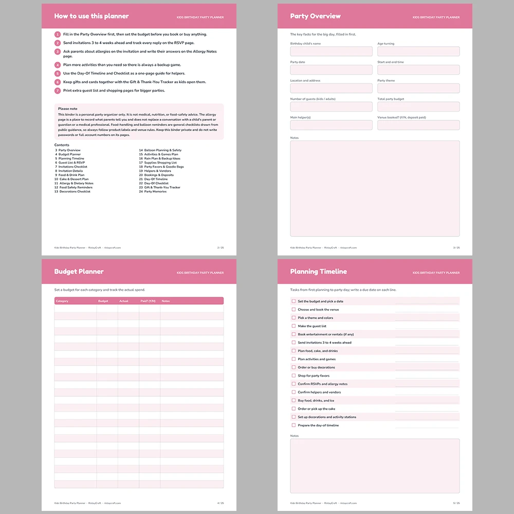 Kids Birthday Party Planner Printable | Party Planning Binder PDF | Guest List, Budget, RSVP, Timeline | Instant Download