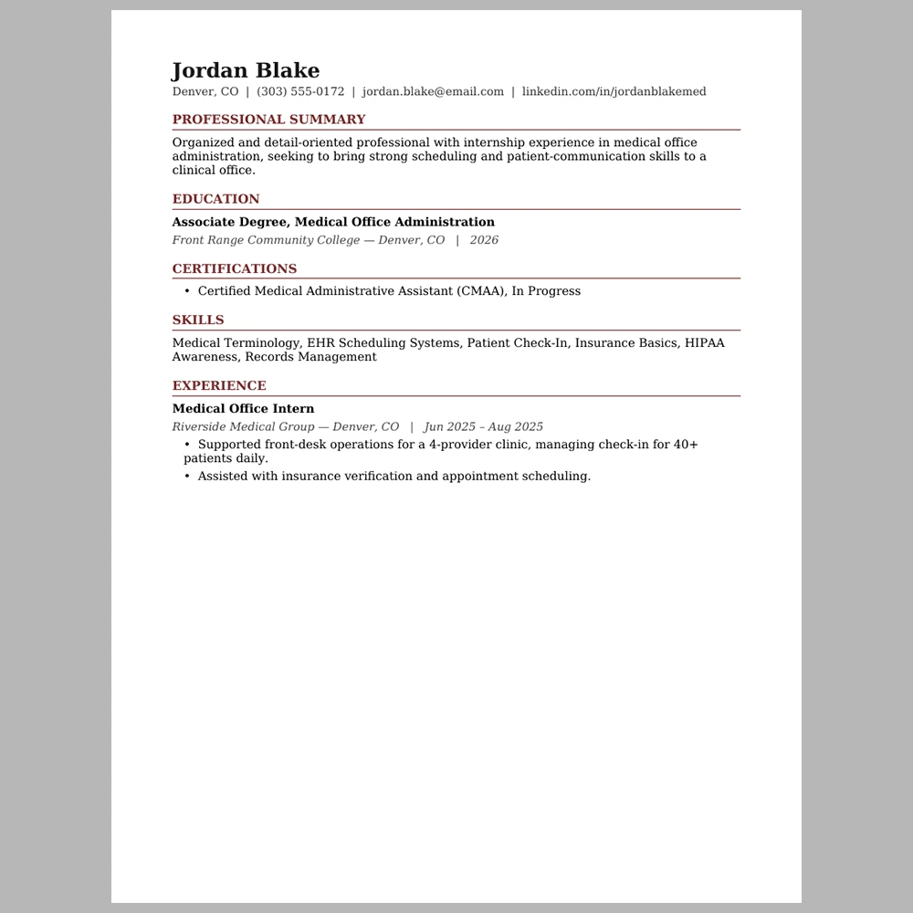 Entry-Level Medical Secretary Resume Template | ATS-Friendly Word & PDF Resume