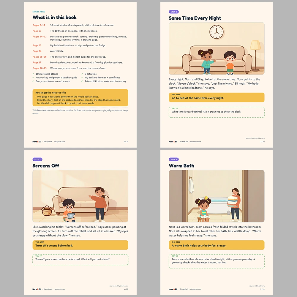 Bedtime Routine Social Narrative for Kids | 29-Page Printable Big Moment Story Ages 4-8 | Sleep Habits Activities