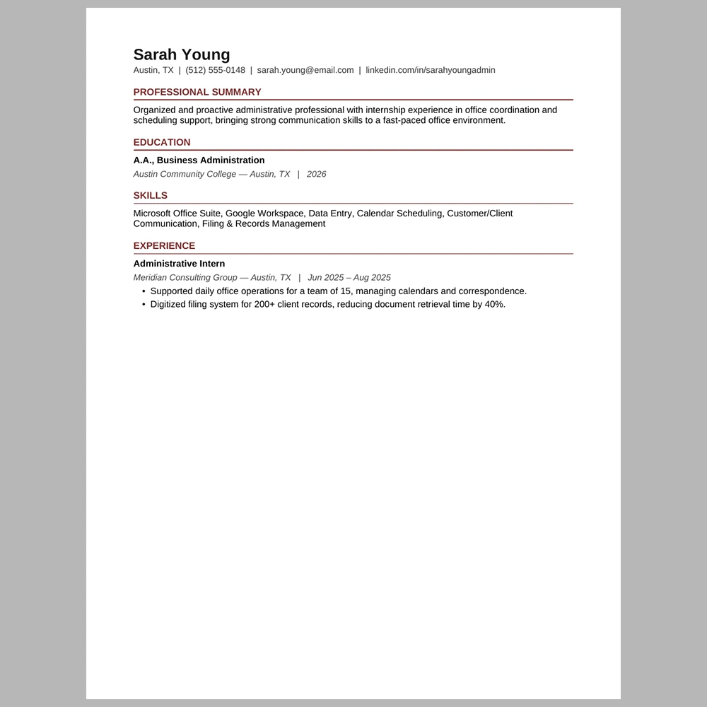 Entry-Level Administrative Assistant Resume Template | ATS-Friendly Word & PDF Resume