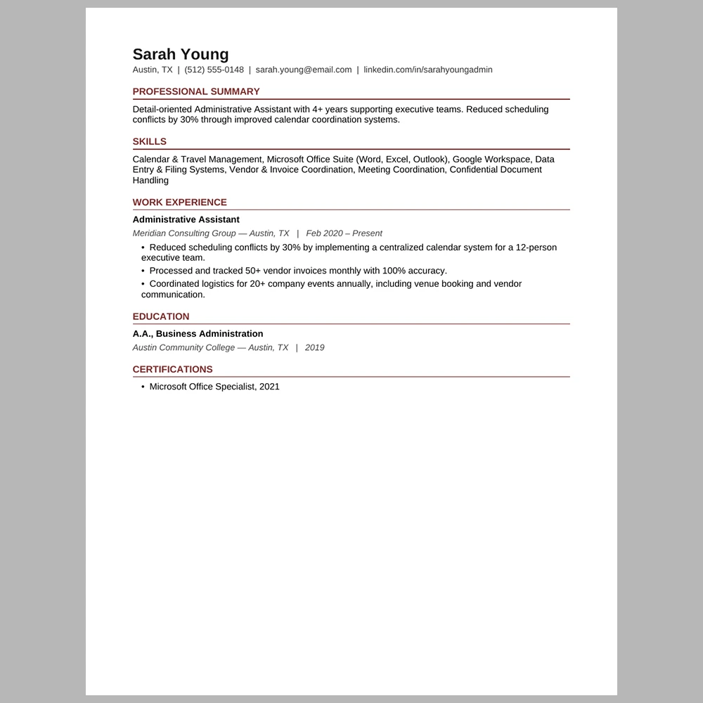 Experienced Administrative Assistant Resume Template | ATS-Friendly Word & PDF Resume