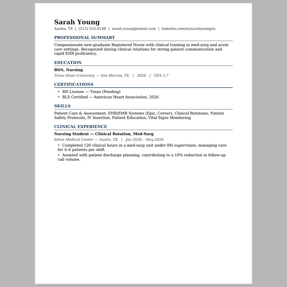 New Graduate Nurse (RN) Resume Template | ATS-Friendly Word & PDF Resume