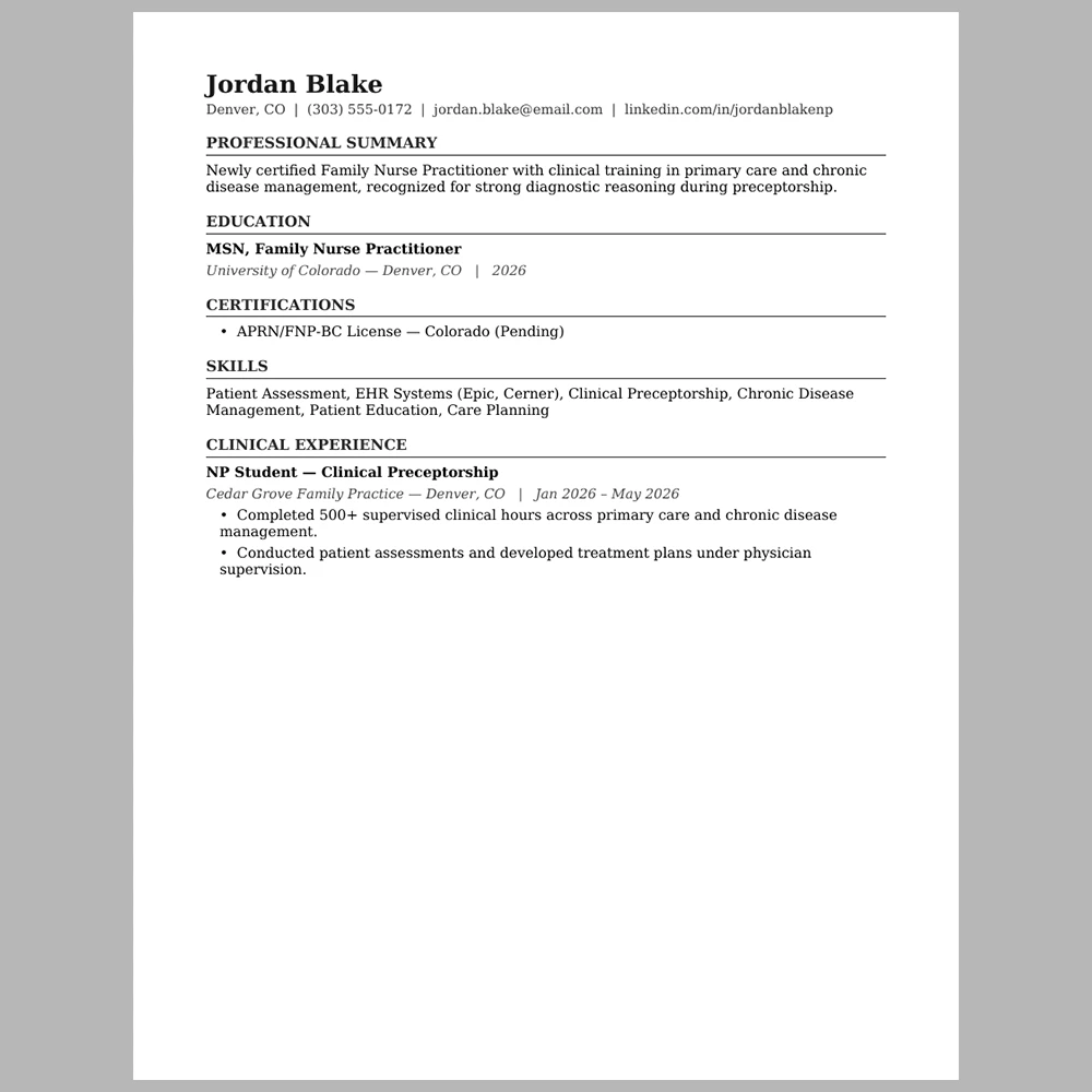 New Graduate Nurse Practitioner (NP) Resume Template | ATS-Friendly Word & PDF Resume