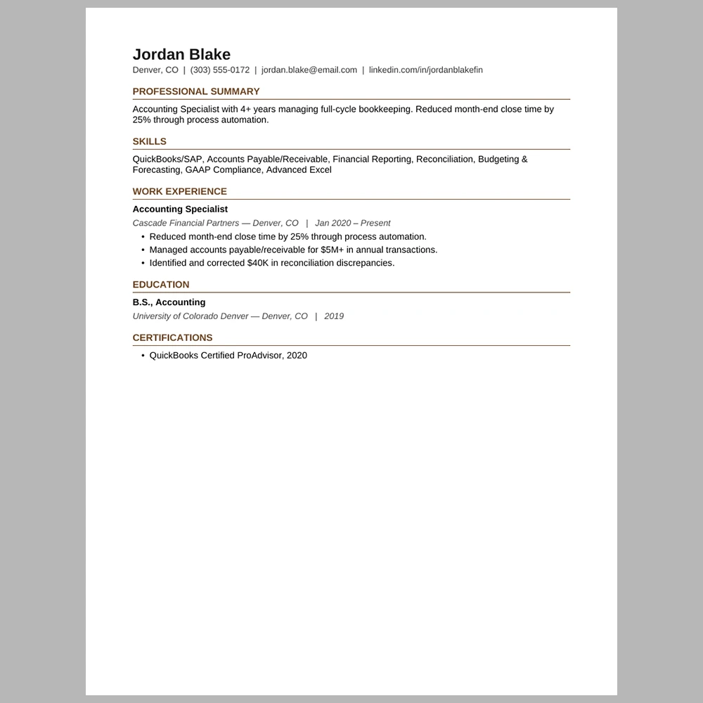 Experienced Accounting & Finance Resume Template | ATS-Friendly Word & PDF Resume