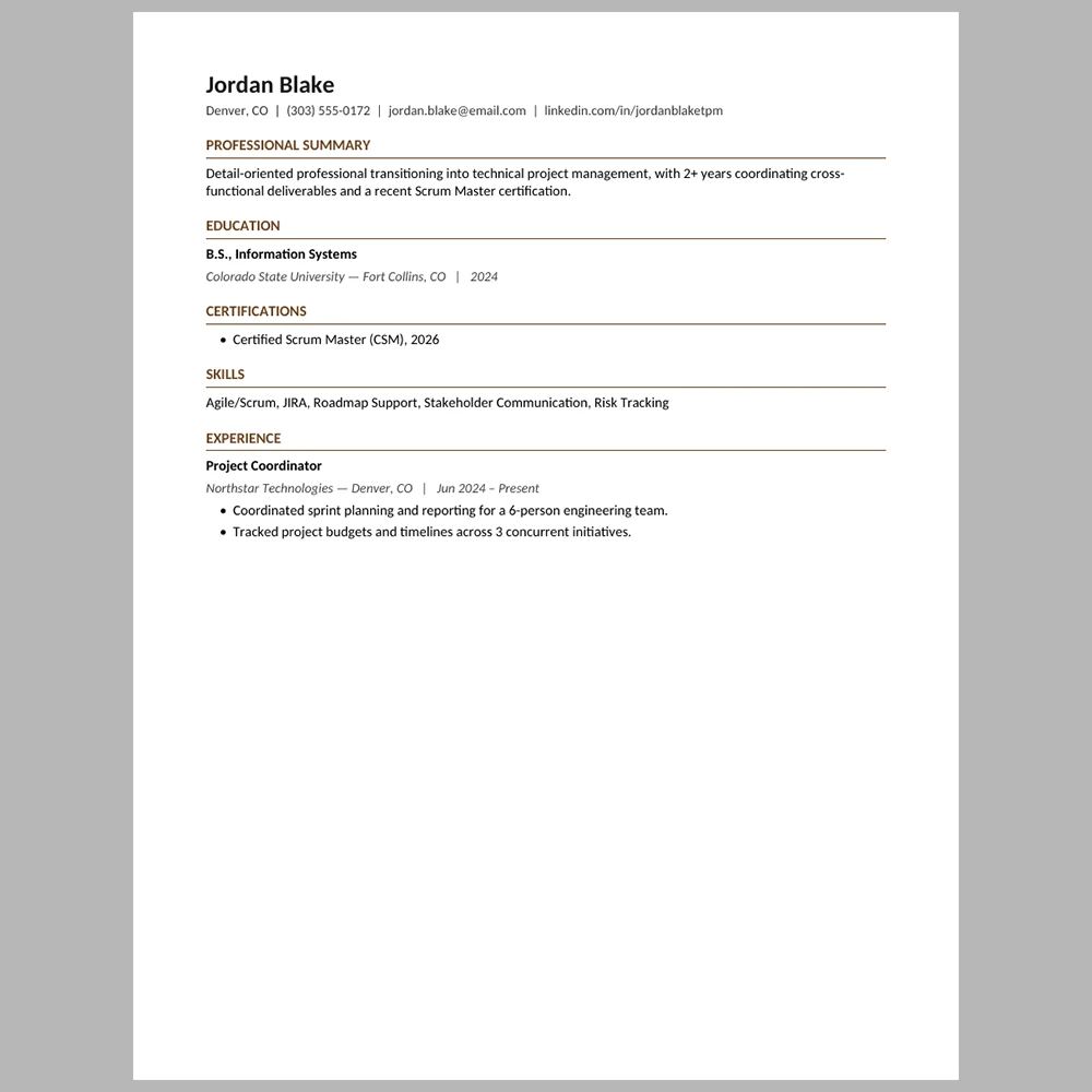 New Graduate Technical Project Manager Resume Template | ATS-Friendly Word & PDF Resume