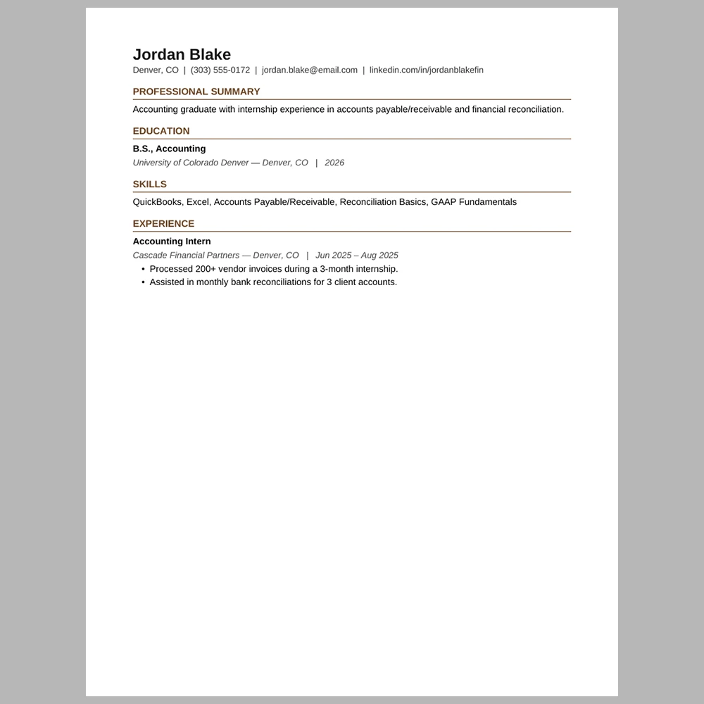 New Graduate Accounting & Finance Resume Template | ATS-Friendly Word & PDF Resume