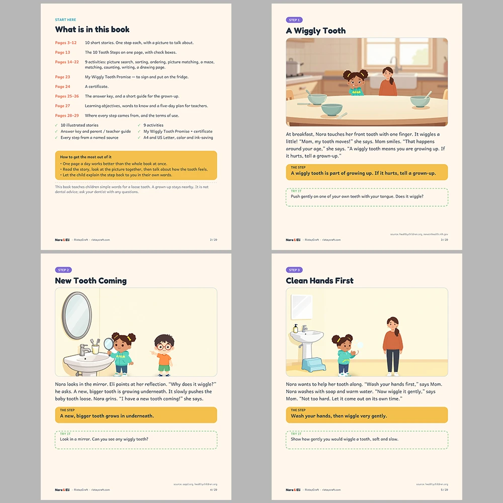 Losing a Baby Tooth Social Narrative for Kids | 29-Page Printable Big Moment Story Ages 4–8 | Wiggly Tooth Story Activities
