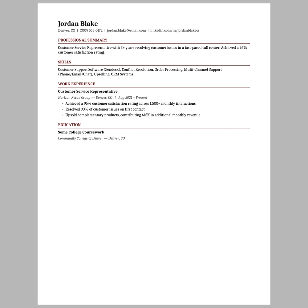 Experienced Customer Service Representative Resume Template | ATS-Friendly Word & PDF Resume