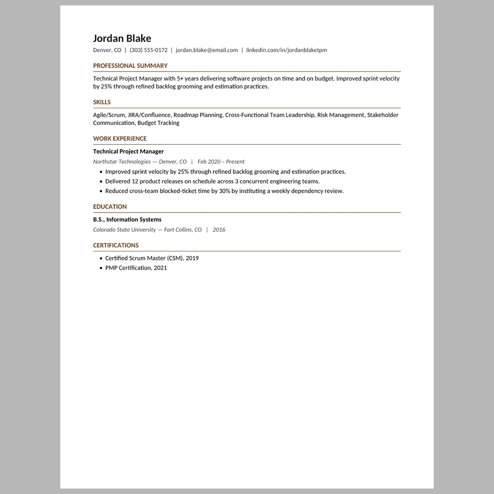Experienced Technical Project Manager Resume Template | ATS-Friendly Word & PDF Resume
