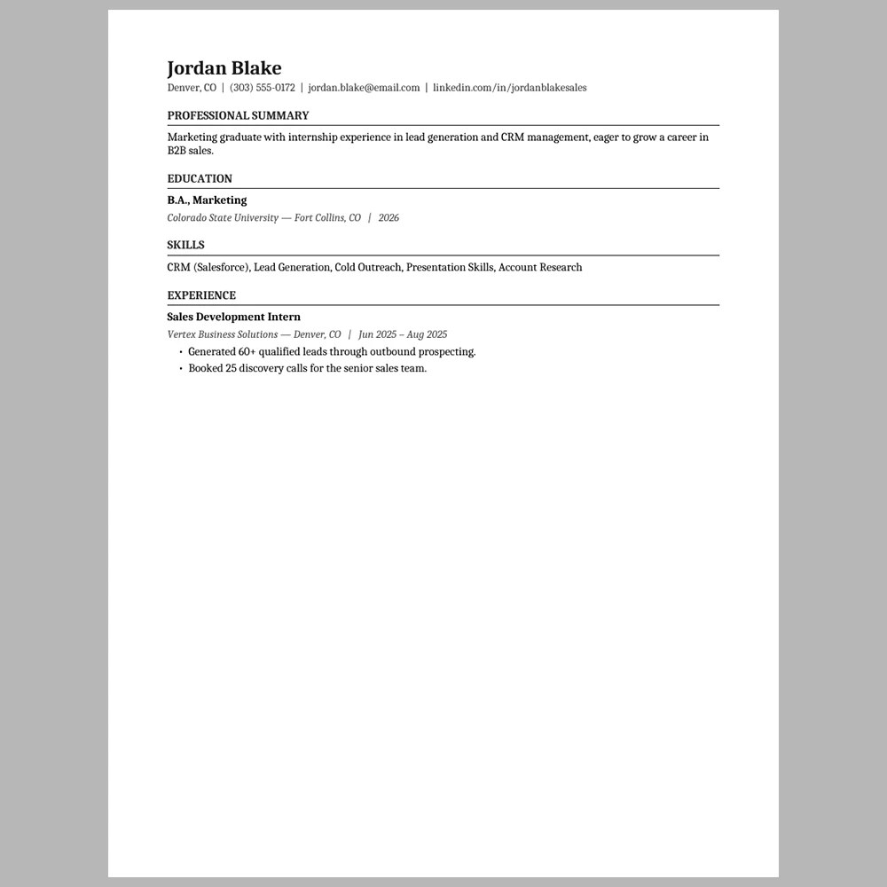 New Graduate Sales Representative Resume Template | ATS-Friendly Word & PDF Resume