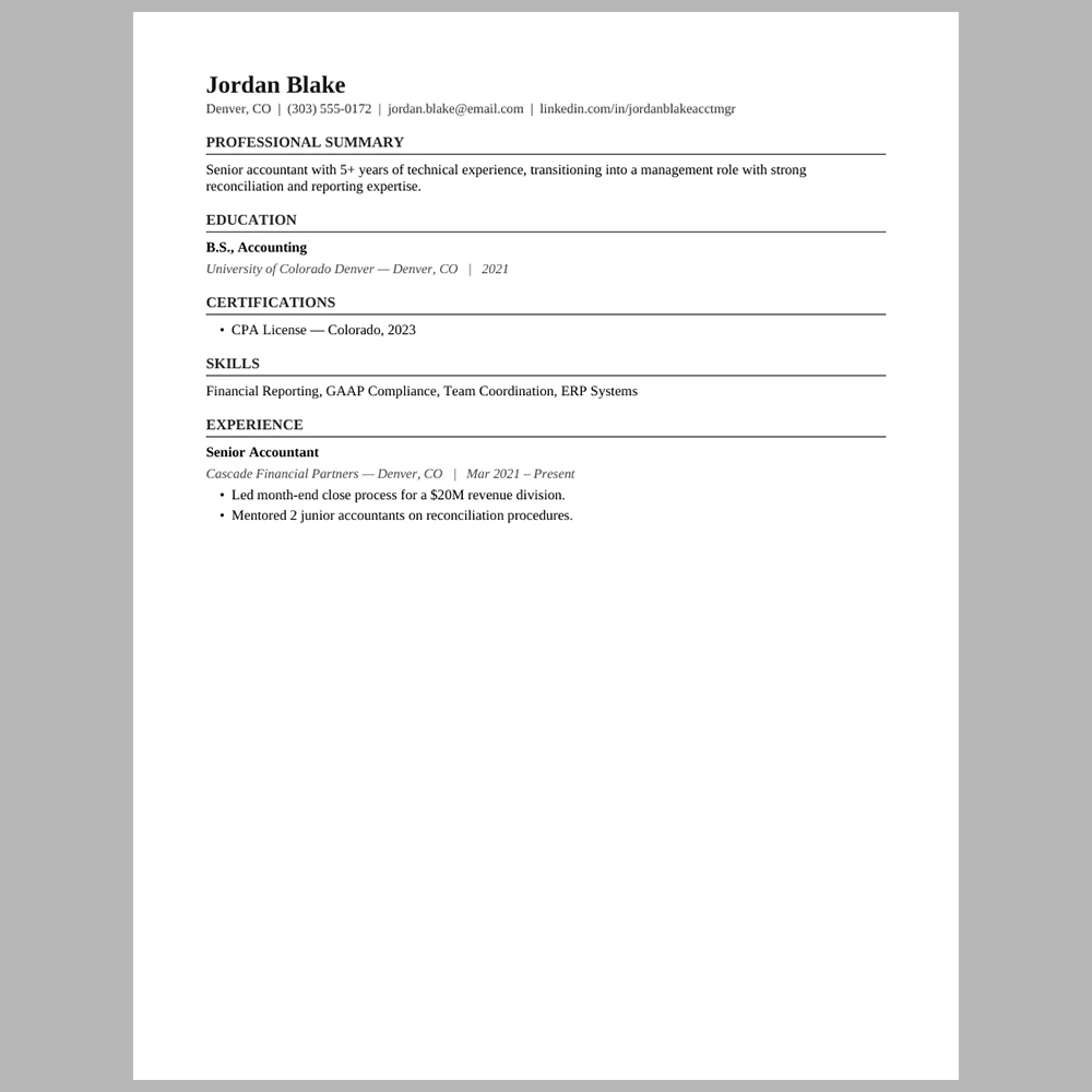 New Accounting Manager Resume Template | ATS-Friendly Word & PDF Resume