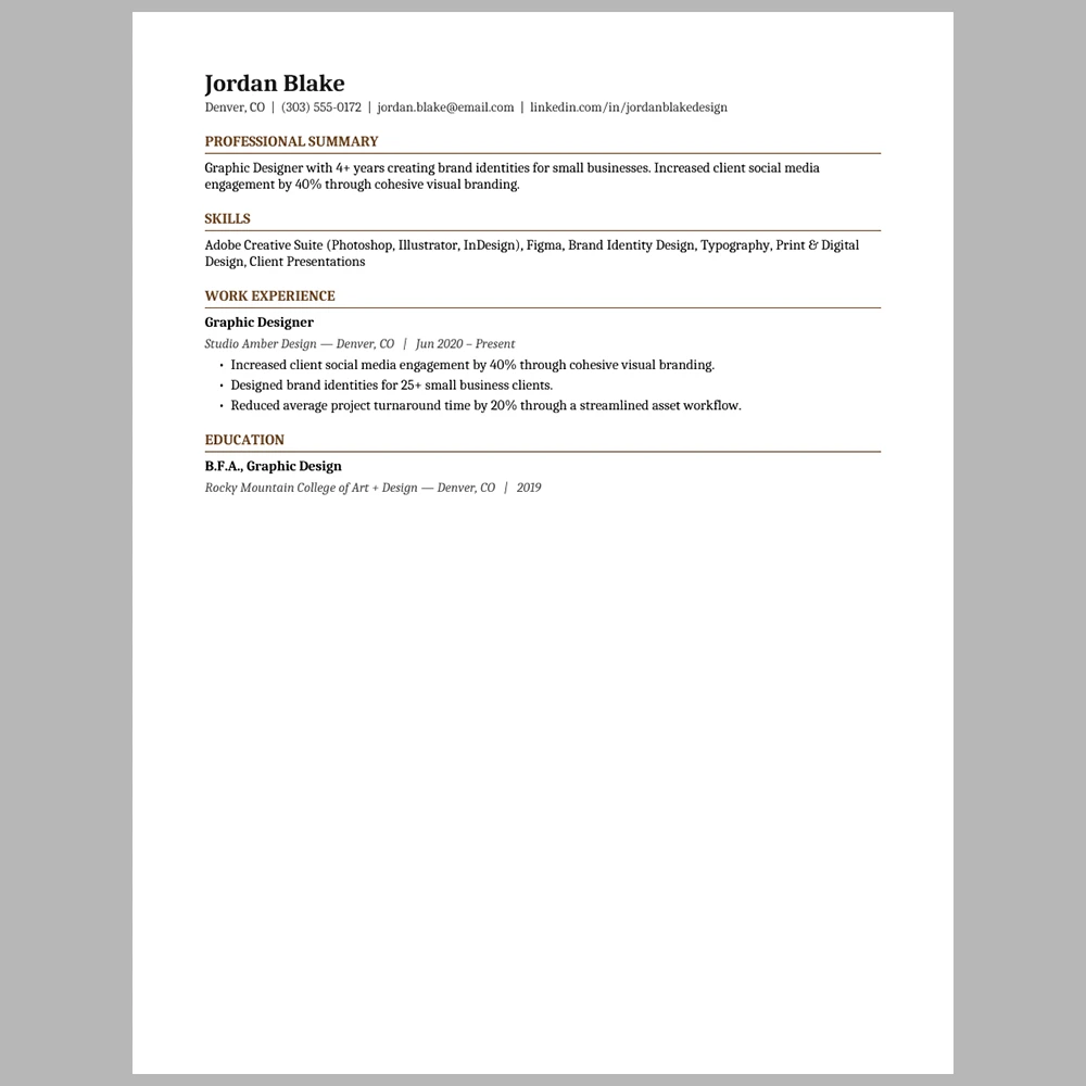 Experienced Graphic Designer Resume Template | ATS-Friendly Word & PDF Resume