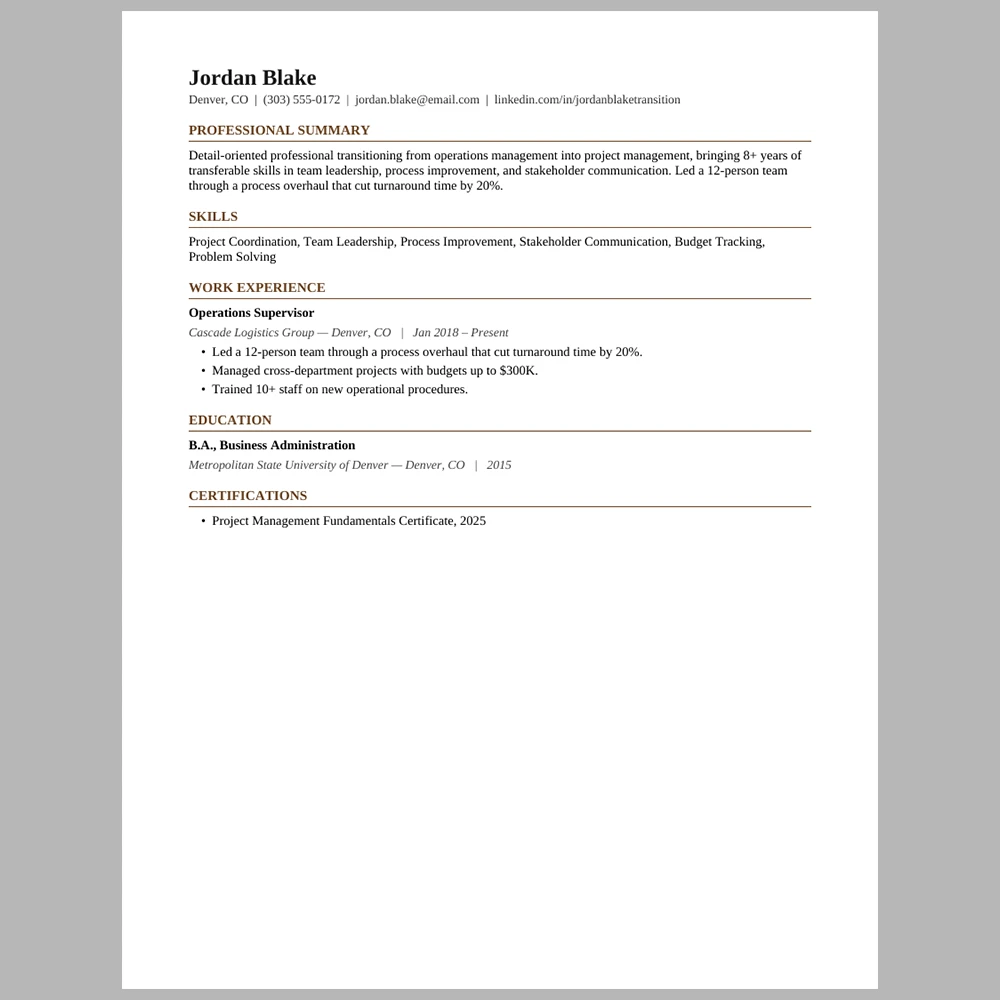 Experienced Career Changer Resume Template | ATS-Friendly Word & PDF Resume