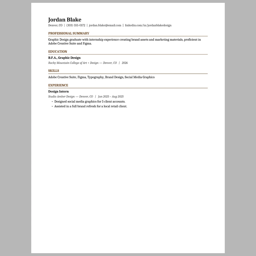 New Graduate Graphic Designer Resume Template | ATS-Friendly Word & PDF Resume
