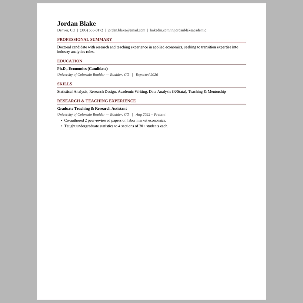 Traditional Academic Format Resume Template | ATS-Friendly One-Page Resume | Word & PDF