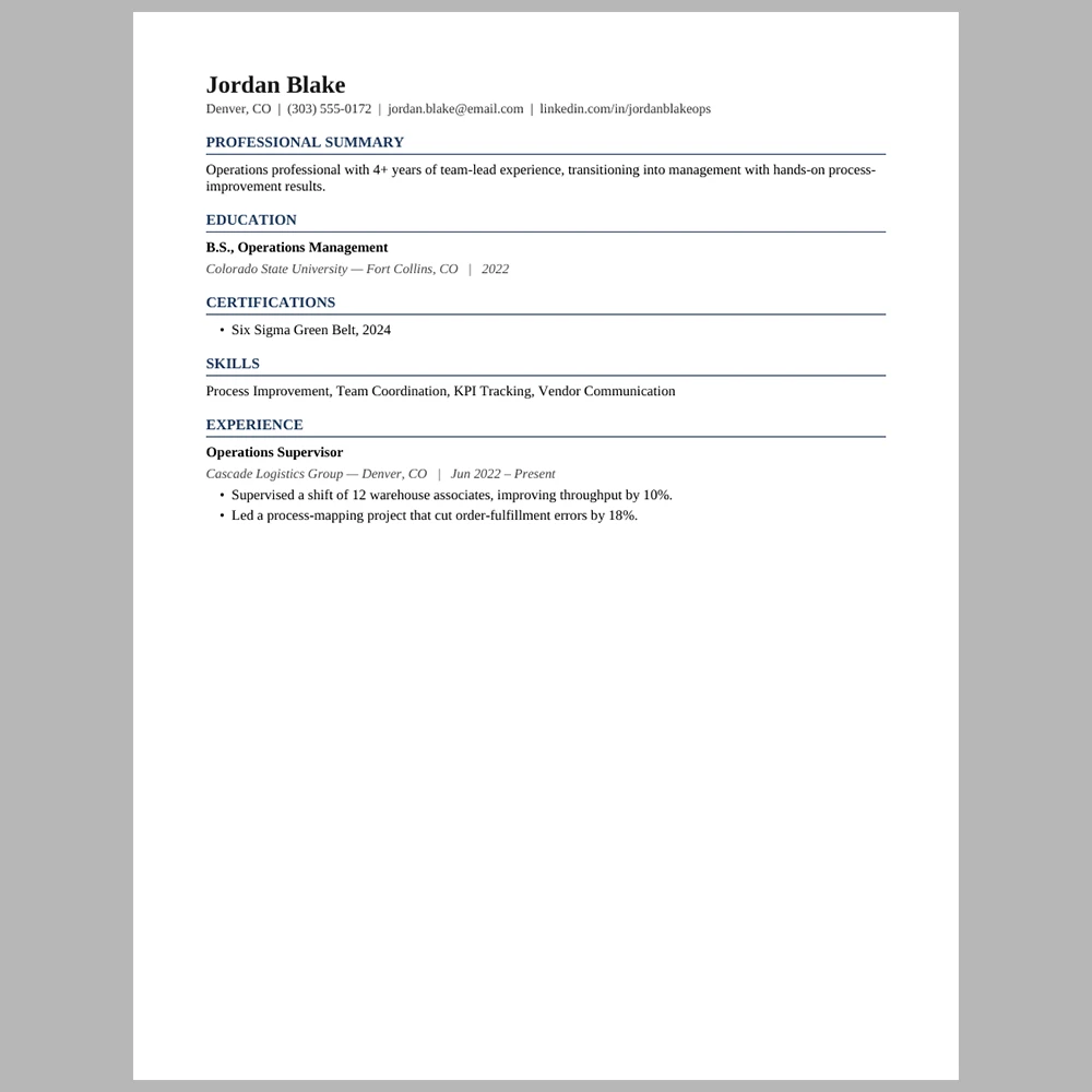 New Operations Manager Resume Template | ATS-Friendly Word & PDF Resume