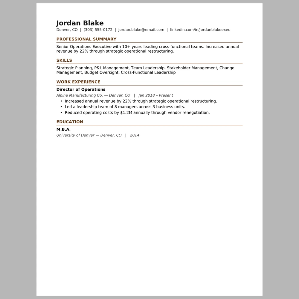 Experienced Executive Resume Template | ATS-Friendly Word & PDF Resume
