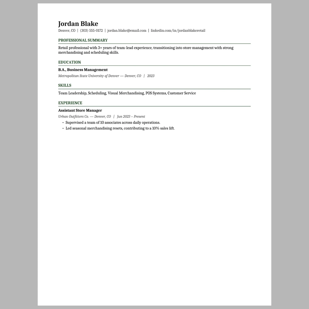New Retail Manager Resume Template | ATS-Friendly Word & PDF Resume