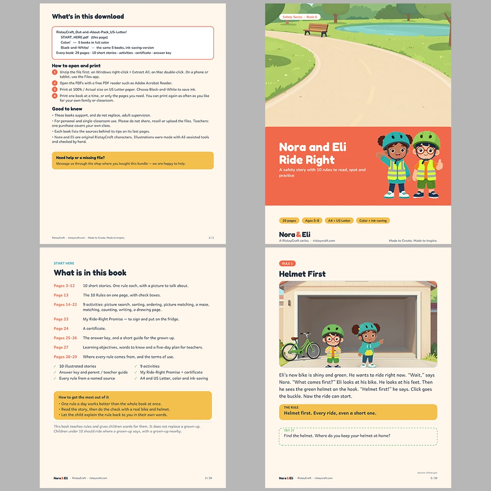 5 Kids Safety Printable Books Bundle | Out and About Pack Ages 5–8 | Stories Activities | Instant Download