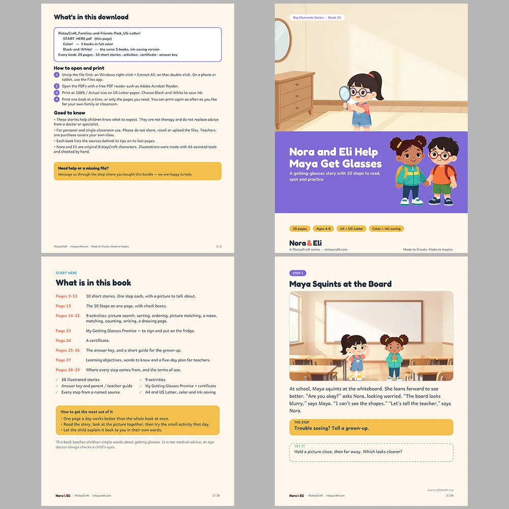 5 Social Narrative Books Bundle for Kids | Families and Friends Pack Ages 4–8 | Printable Big Moment Stories Activities