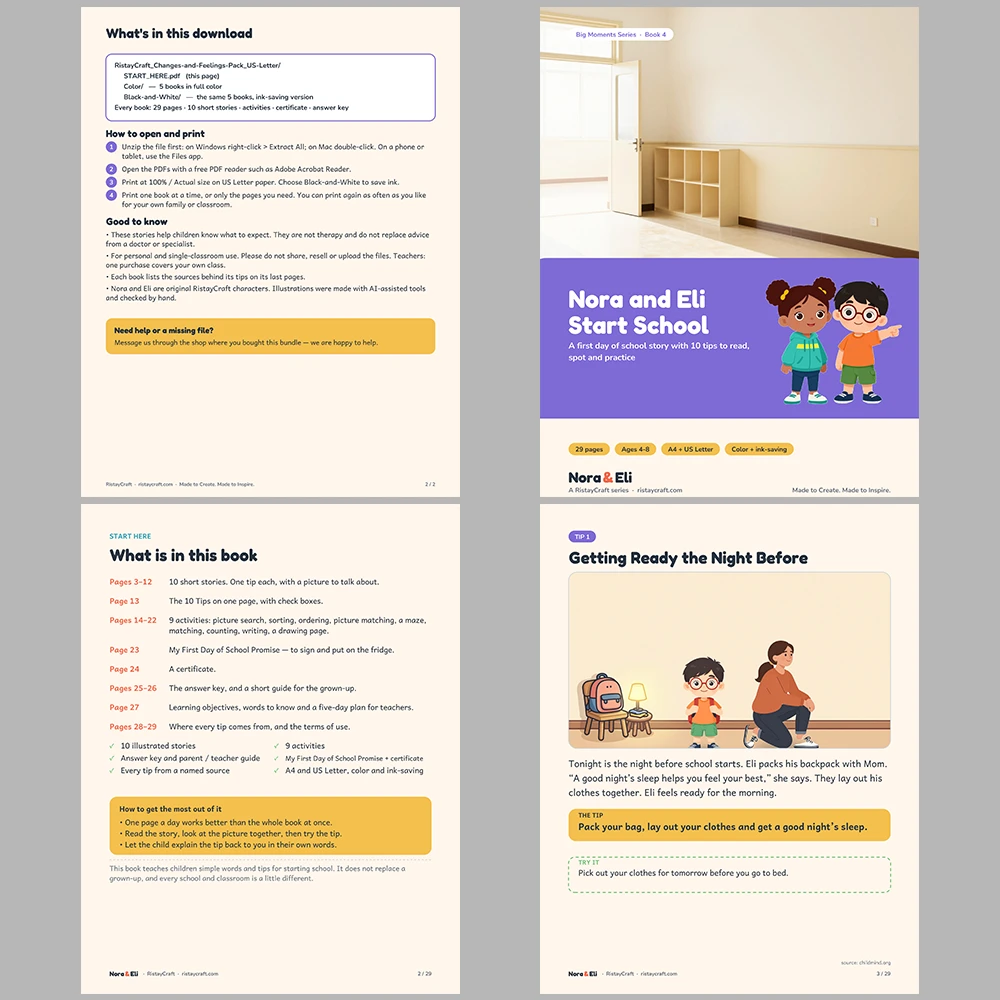 5 Social Narrative Books Bundle for Kids | Changes and Feelings Pack Ages 4–8 | Printable Big Moment Stories Activities