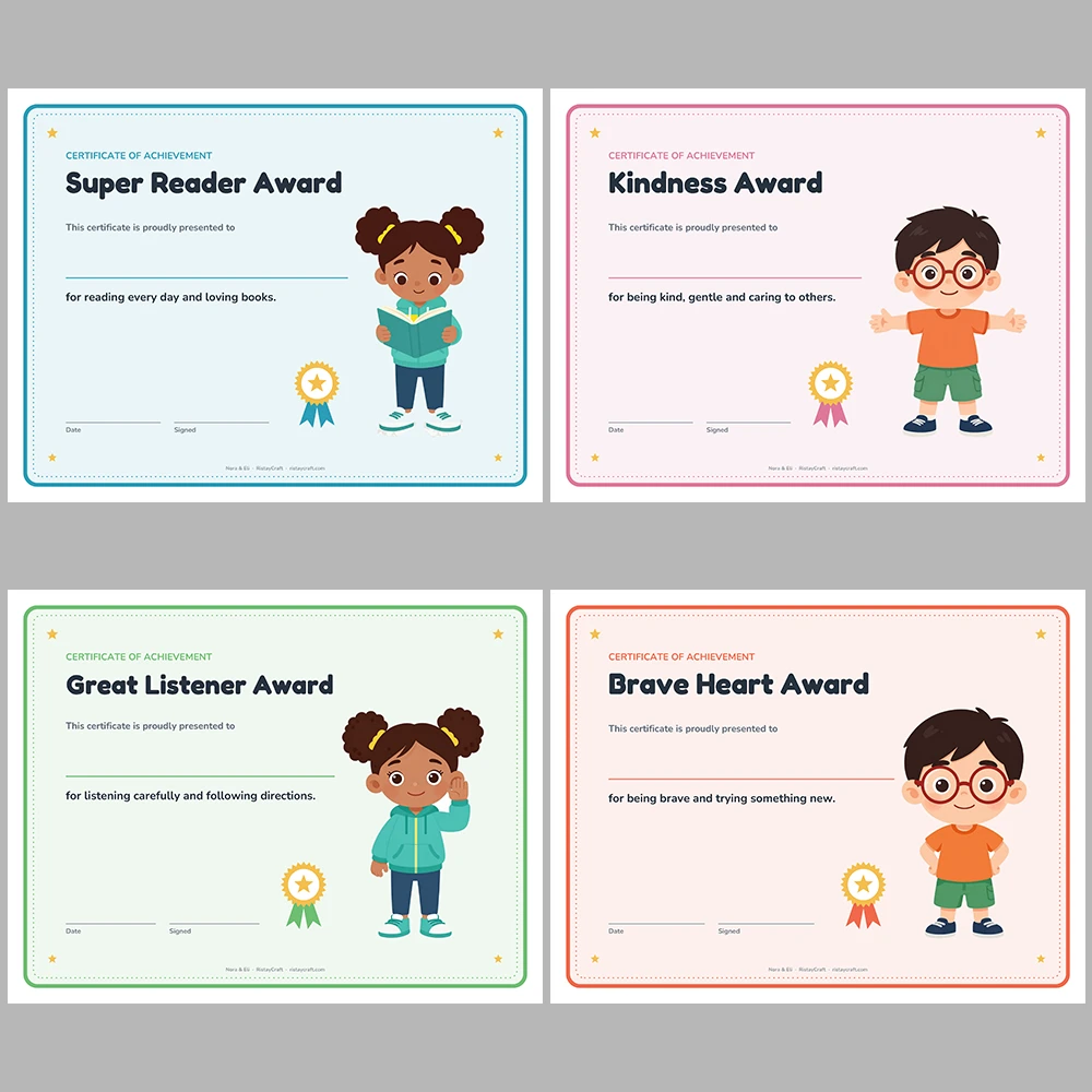 Kids Award Certificates Printable | 22 Student Certificates, Fillable Name | Classroom Rewards & Behavior Awards | Nora & Eli PDF