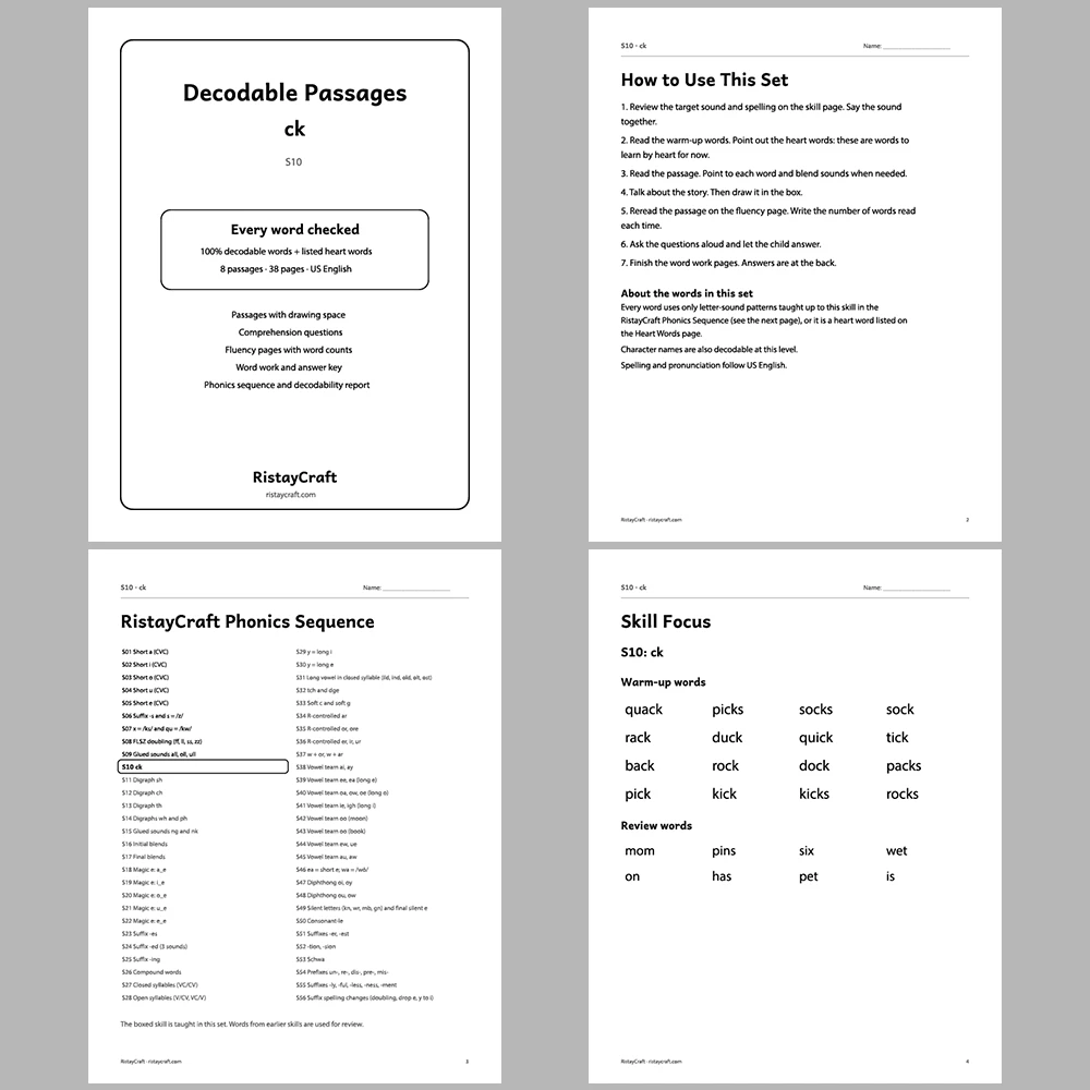 ck Decodable Readers | 8 Stories 38 Pages | Phonics Printable PDF | Ages 5-6