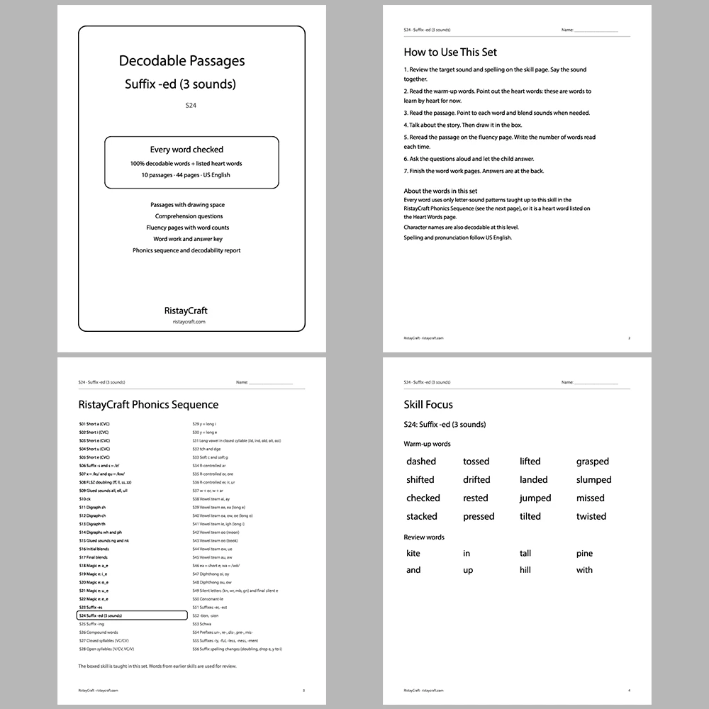 Suffix -ed (3 sounds) Decodable Readers | 10 Stories 44 Pages | Phonics Printable PDF | Ages 5-7